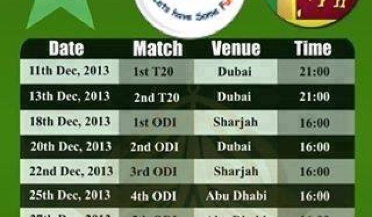 Schedule of Sri Lanka - Pakistan December series